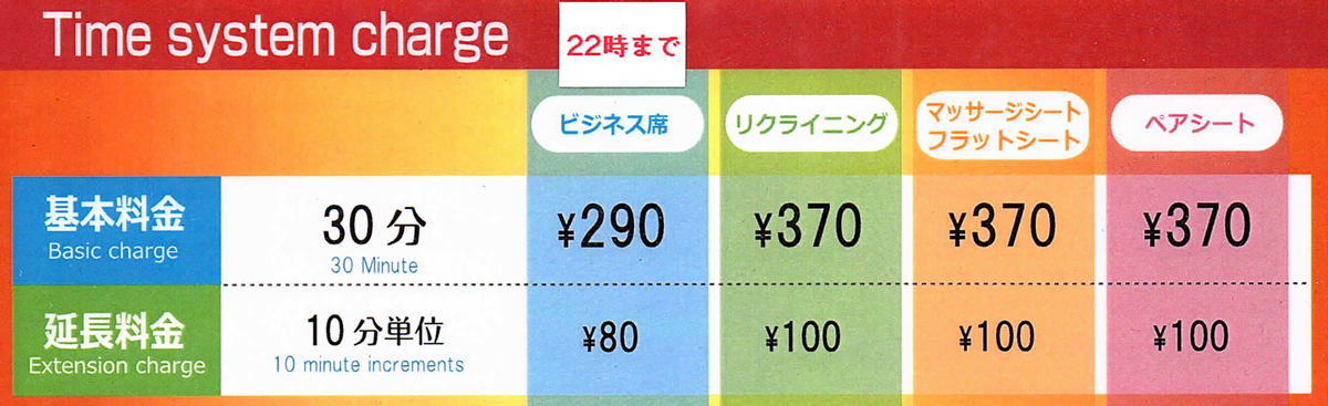 大阪日本橋ネットカフェ・あの街ねっと　週末休日料金表